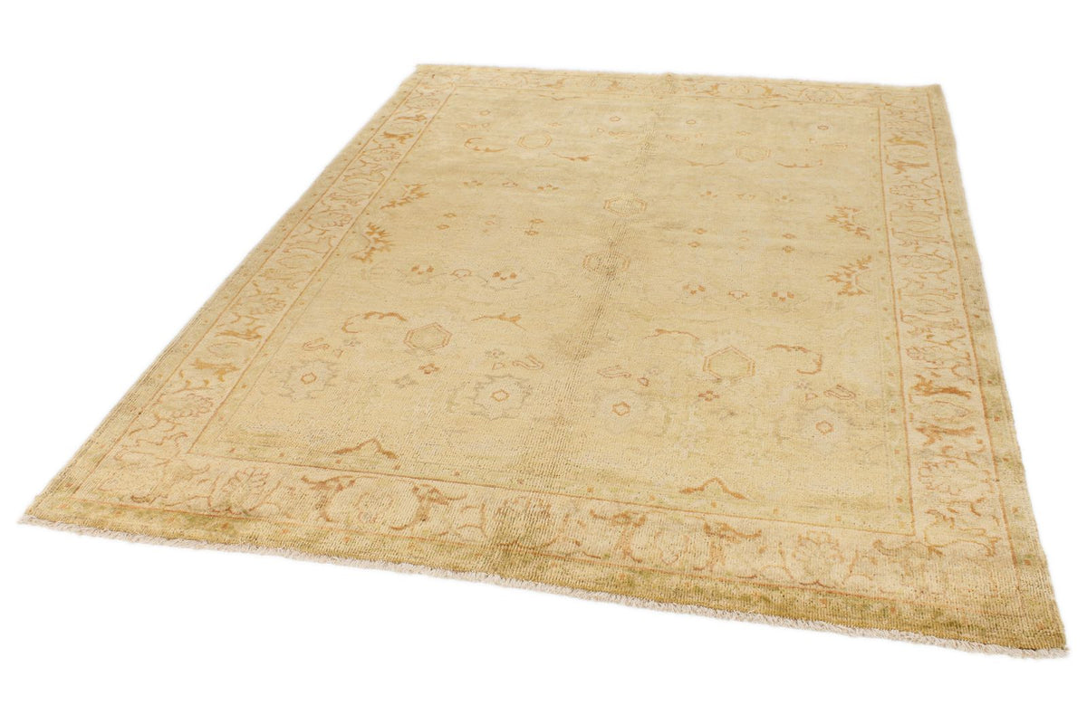 6x9 Beige and Ivory Turkish Oushak Rug