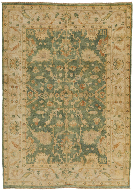 6x9 Ivory and Orange Turkish Oushak Rug