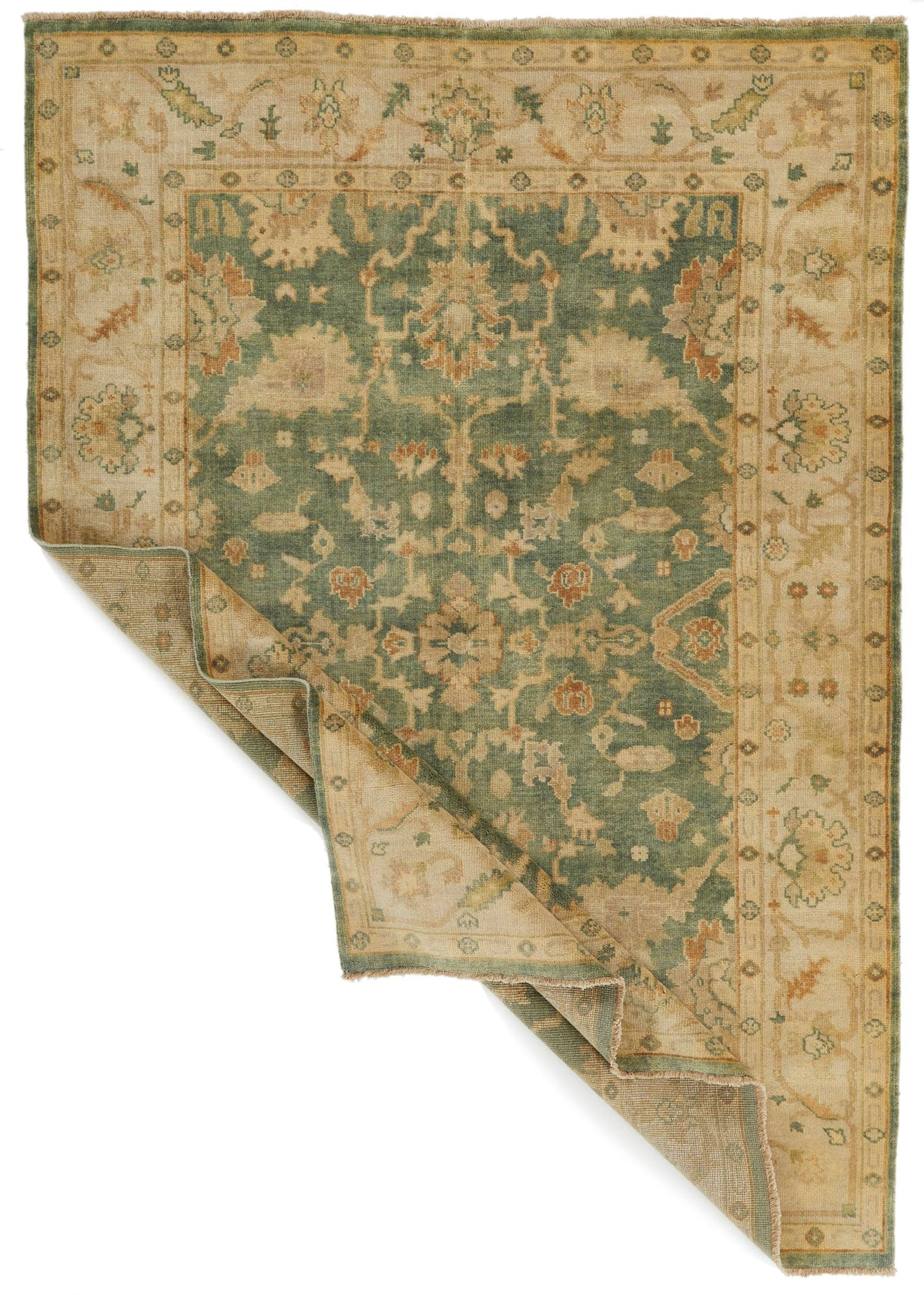 6x9 Ivory and Orange Turkish Oushak Rug