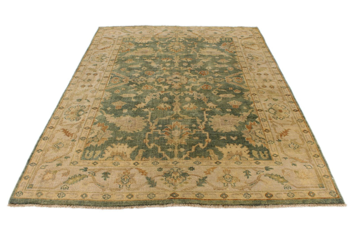 6x9 Ivory and Orange Turkish Oushak Rug