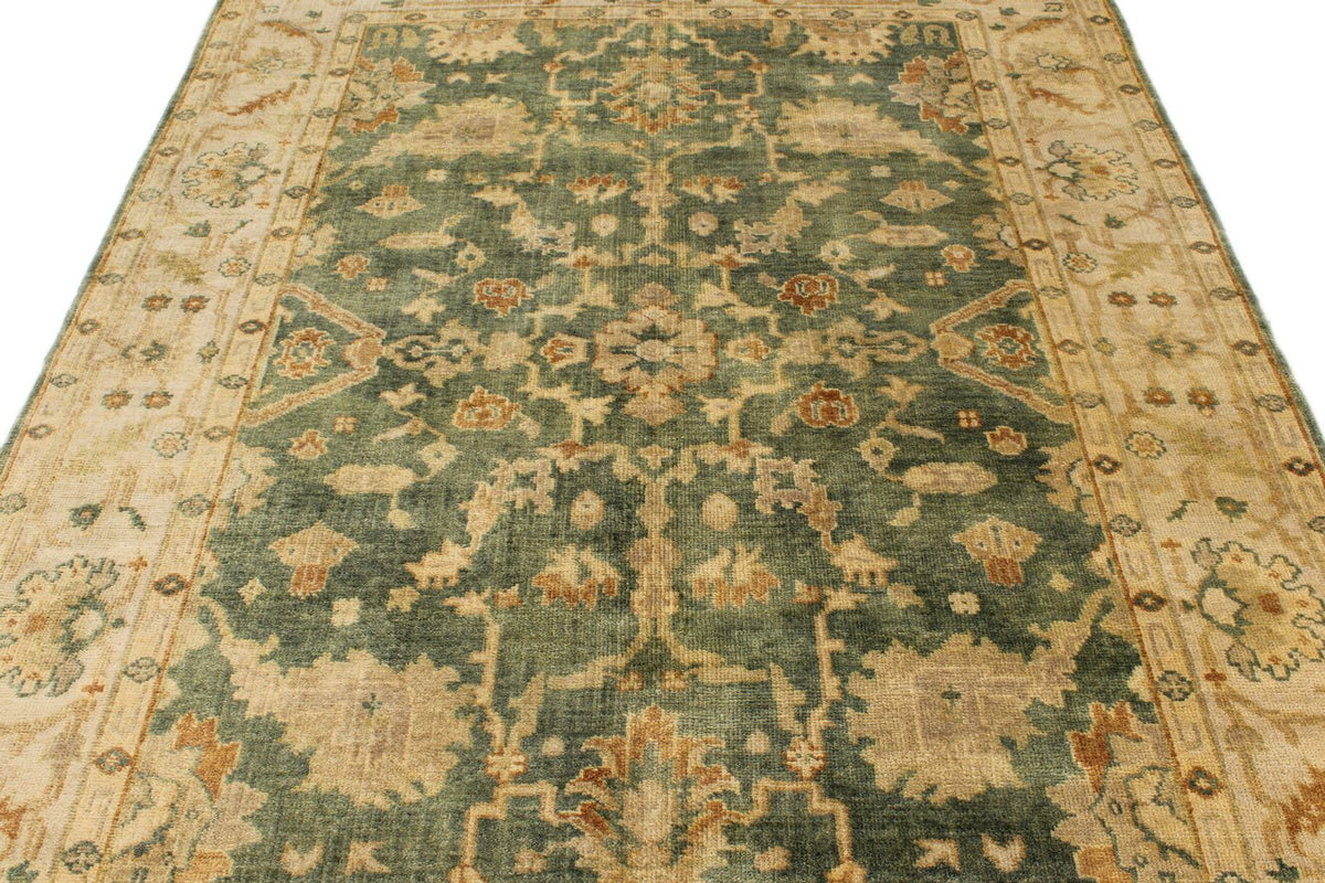 6x9 Ivory and Orange Turkish Oushak Rug