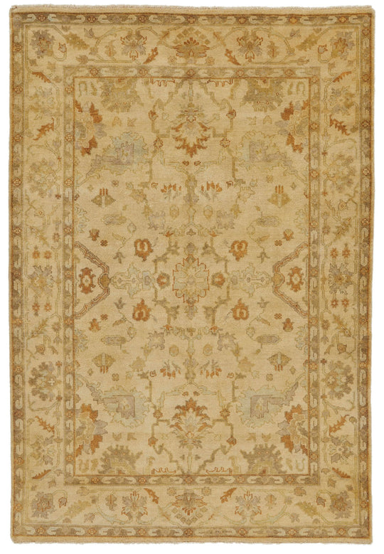 6x9 Ivory and Beige Turkish Oushak Rug