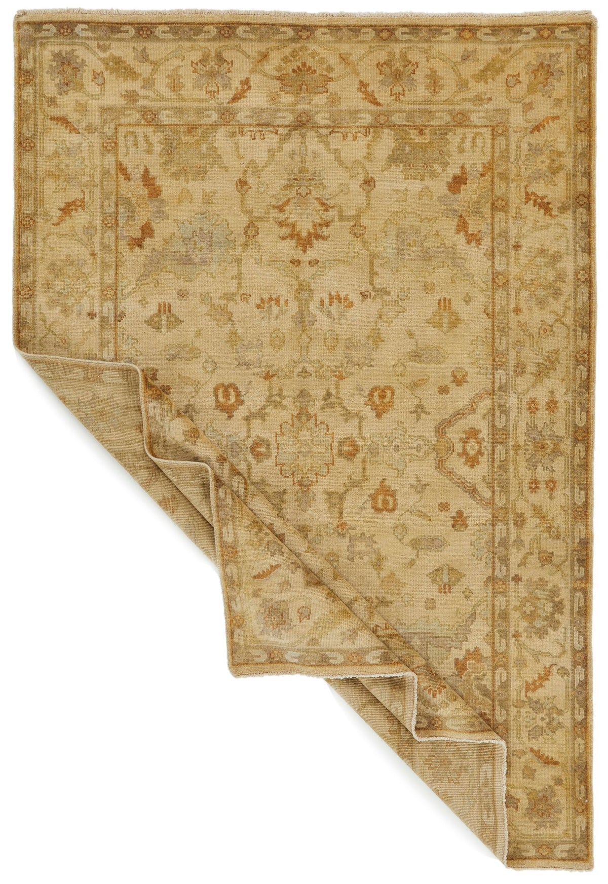 6x9 Ivory and Beige Turkish Oushak Rug