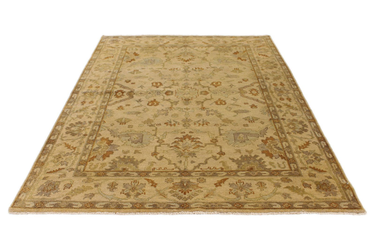 6x9 Ivory and Beige Turkish Oushak Rug