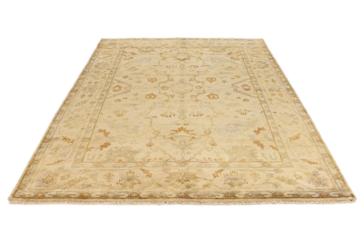 6x9 Ivory and Beige Turkish Oushak Rug