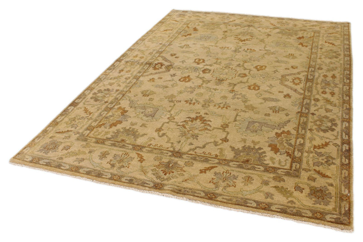 6x9 Ivory and Beige Turkish Oushak Rug