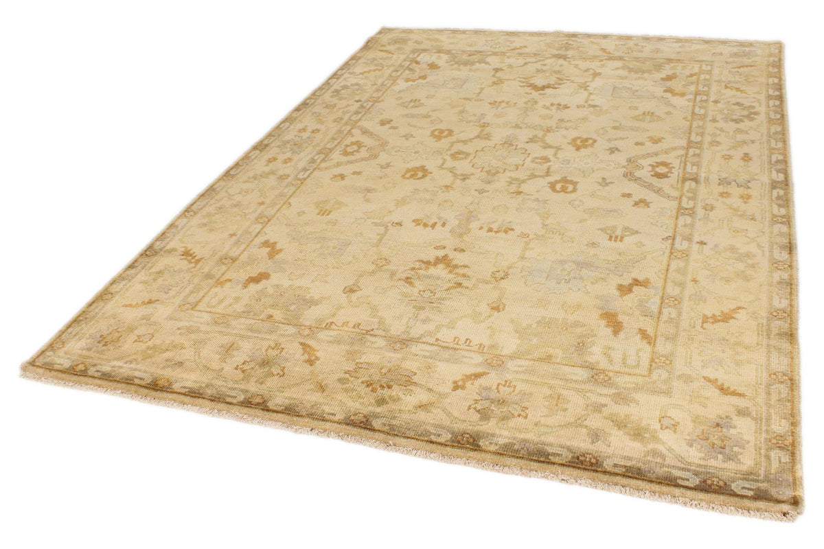 6x9 Ivory and Beige Turkish Oushak Rug