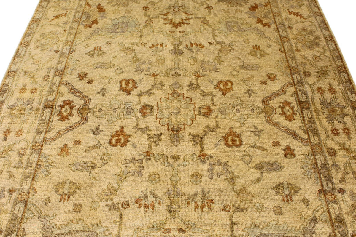 6x9 Ivory and Beige Turkish Oushak Rug