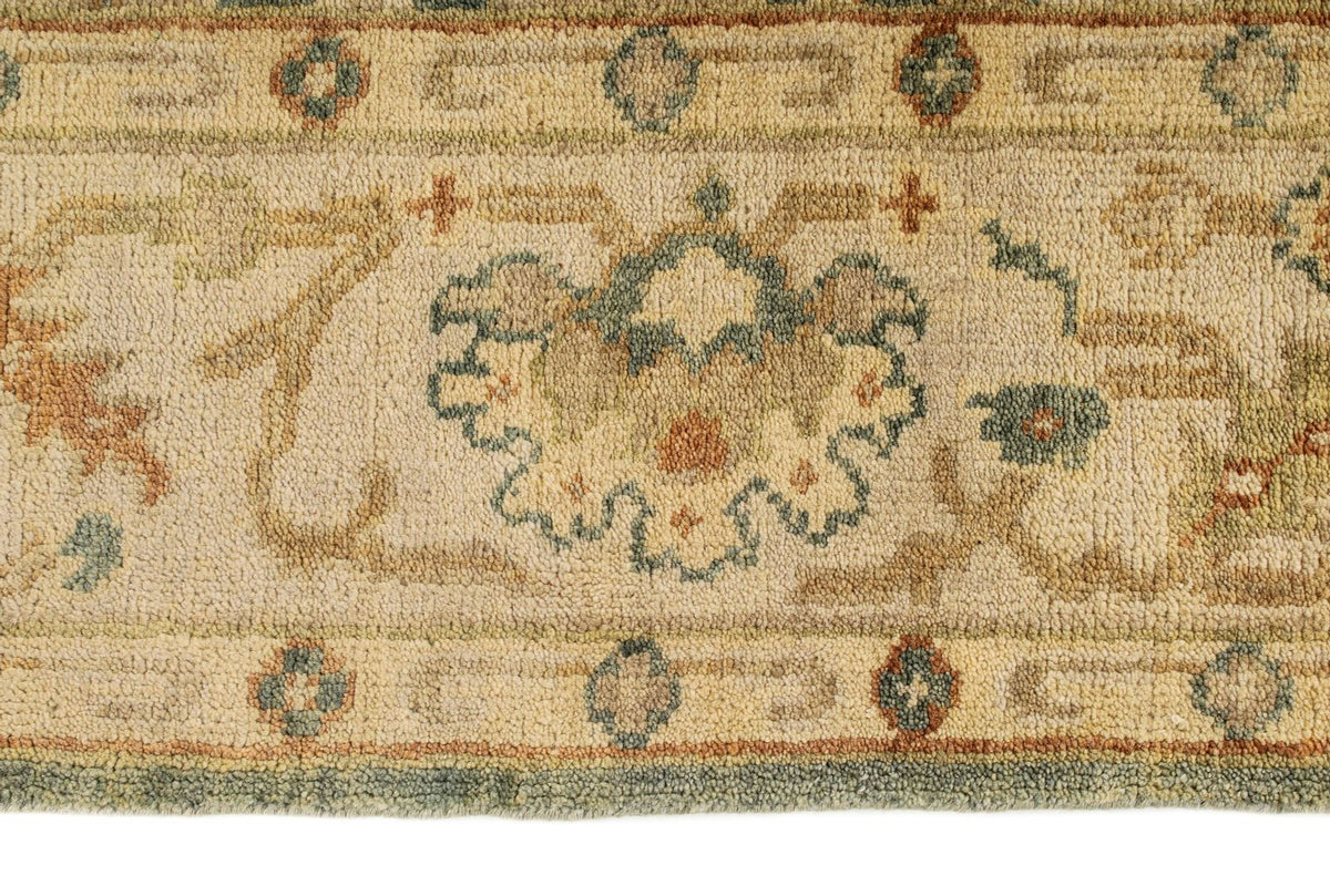 6x9 Green and Ivory Turkish Oushak Rug