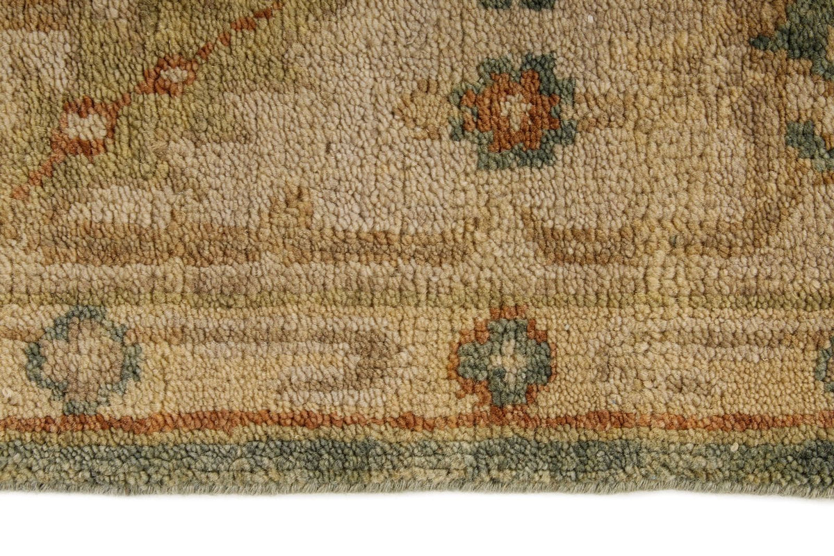 6x9 Green and Ivory Turkish Oushak Rug