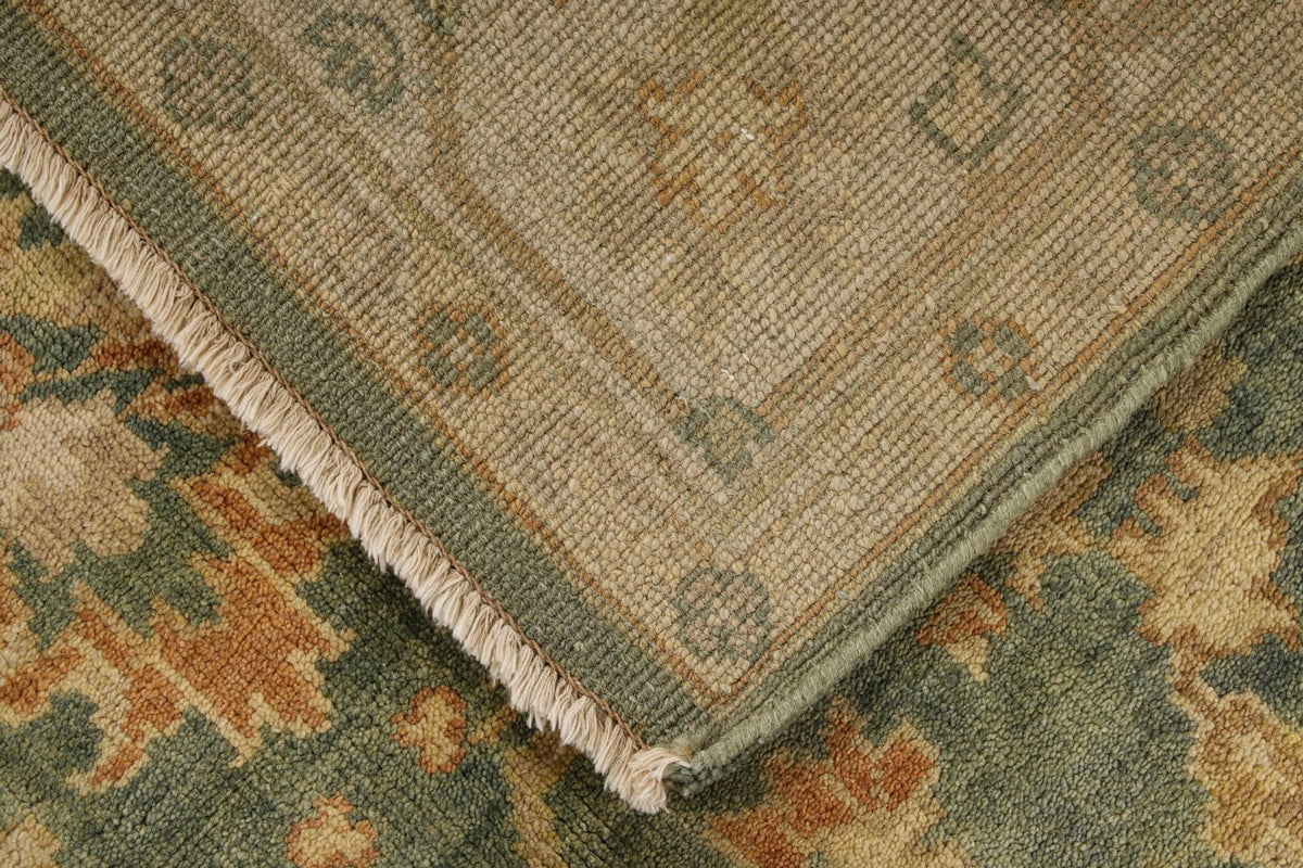 6x9 Green and Ivory Turkish Oushak Rug