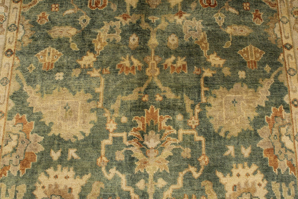 6x9 Green and Ivory Turkish Oushak Rug