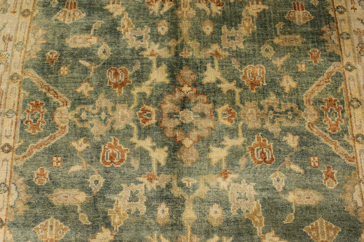 6x9 Green and Ivory Turkish Oushak Rug