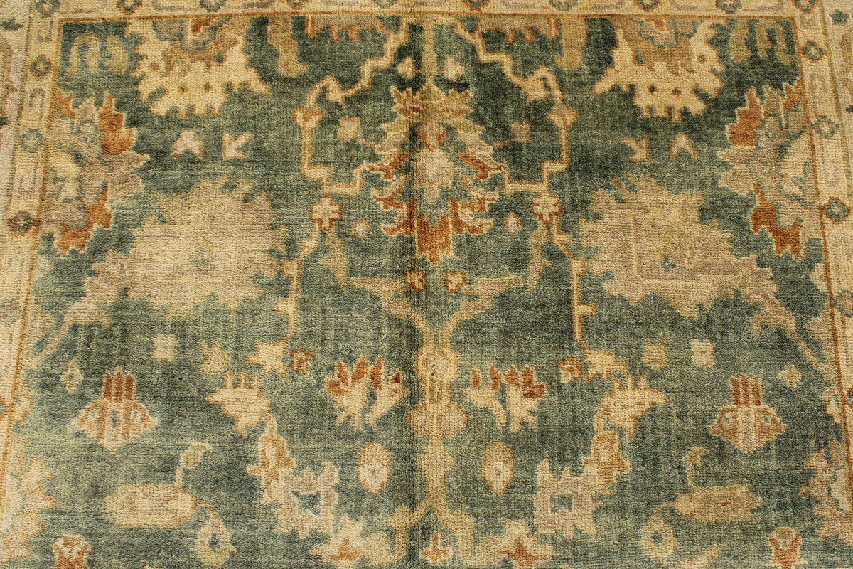 6x9 Green and Ivory Turkish Oushak Rug