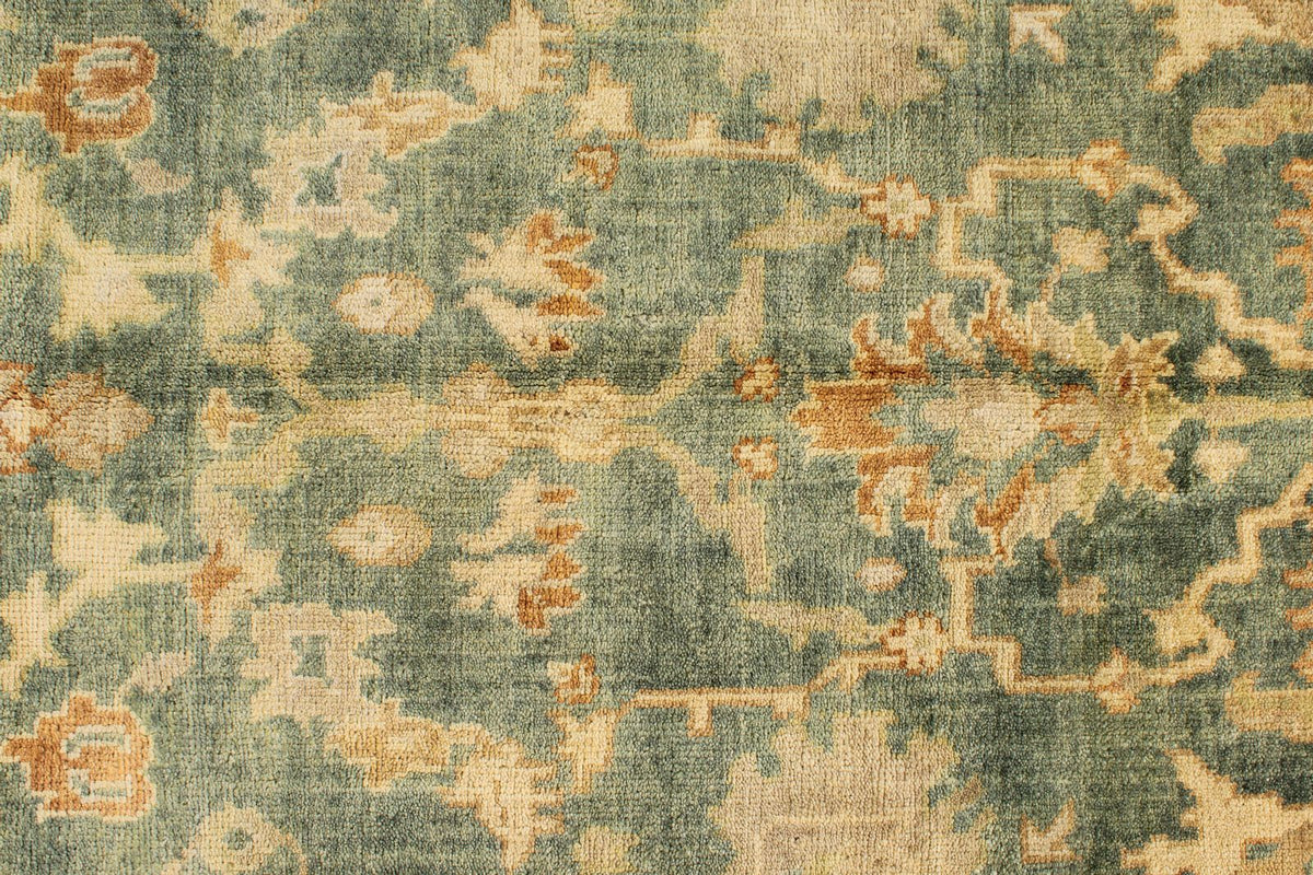 6x9 Green and Ivory Turkish Oushak Rug