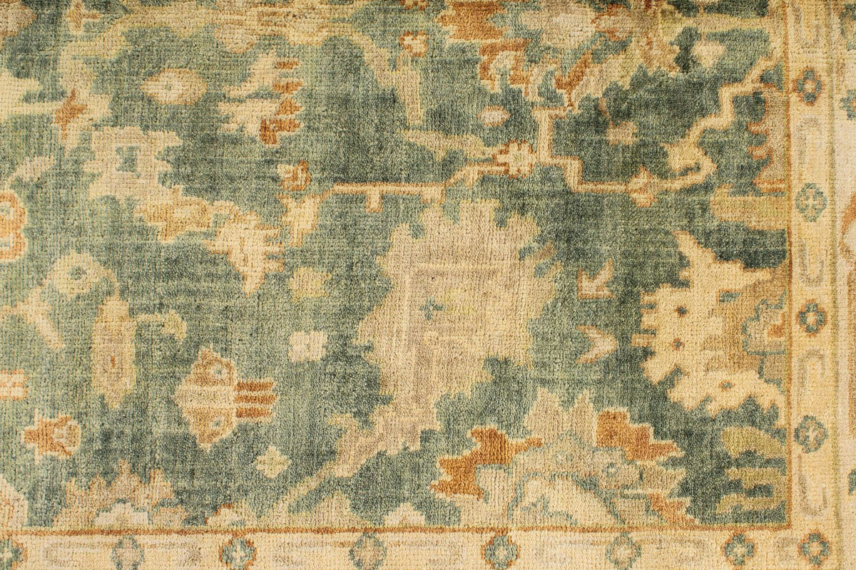 6x9 Green and Ivory Turkish Oushak Rug