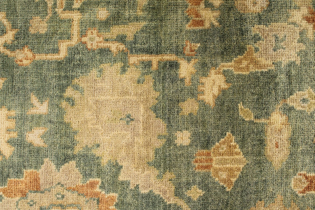 6x9 Green and Ivory Turkish Oushak Rug