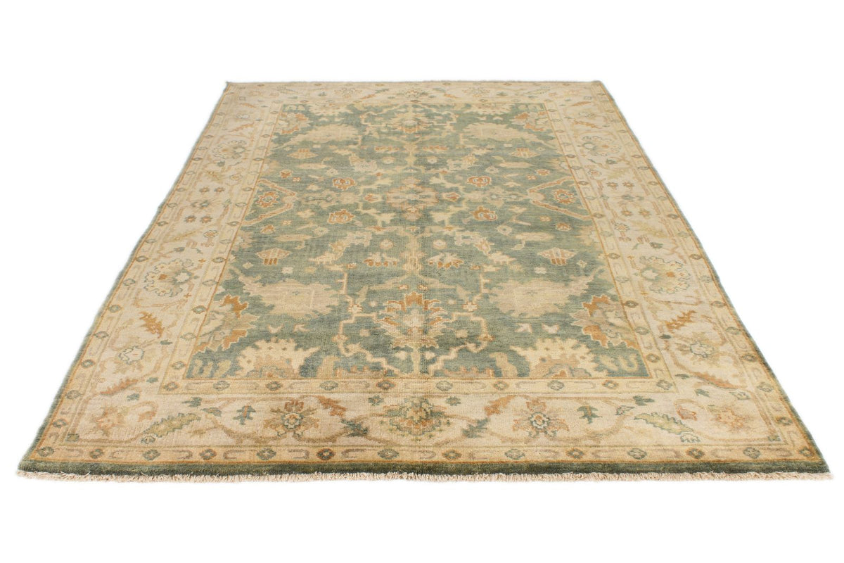 6x9 Green and Ivory Turkish Oushak Rug