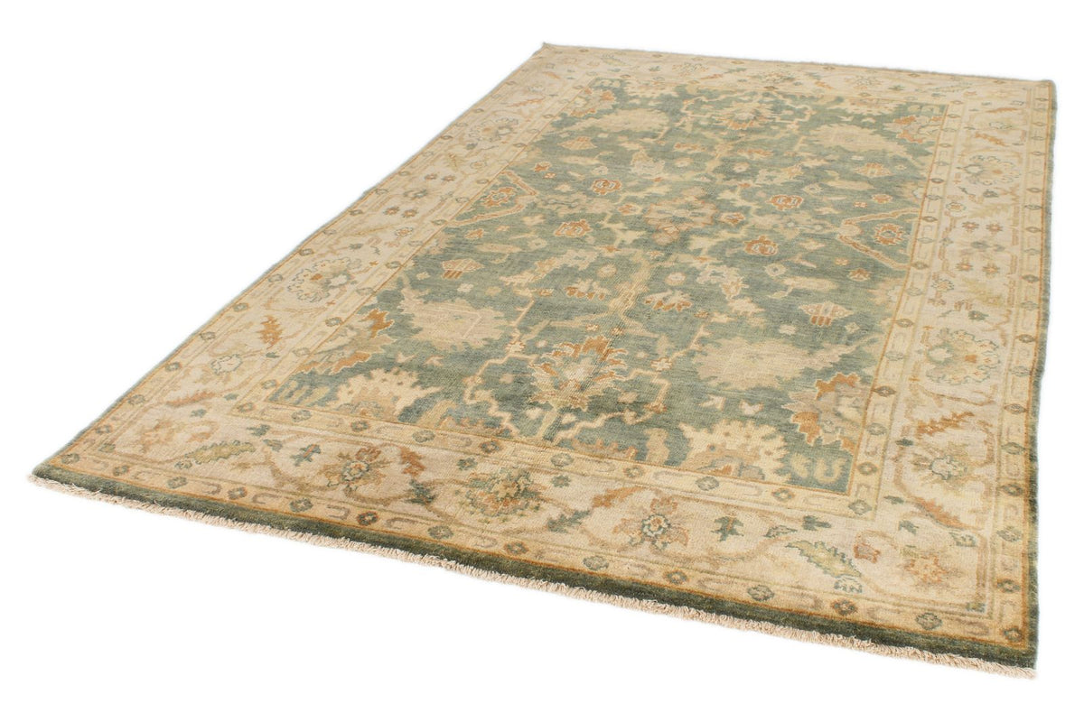 6x9 Green and Ivory Turkish Oushak Rug