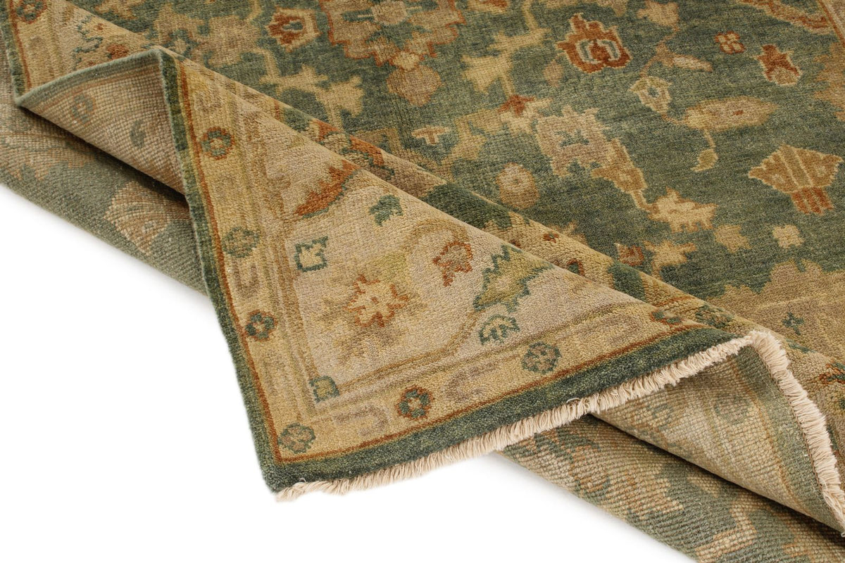6x9 Green and Ivory Turkish Oushak Rug