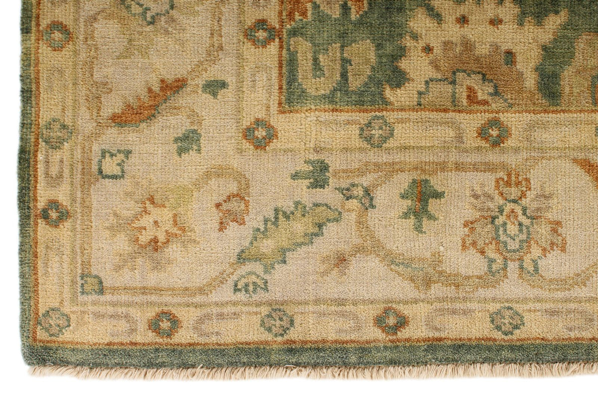 6x9 Green and Ivory Turkish Oushak Rug