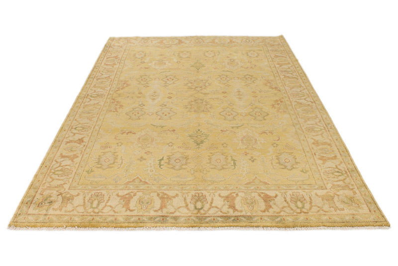 6x9 Beige and Ivory Turkish Oushak Rug