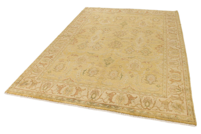 6x9 Beige and Ivory Turkish Oushak Rug