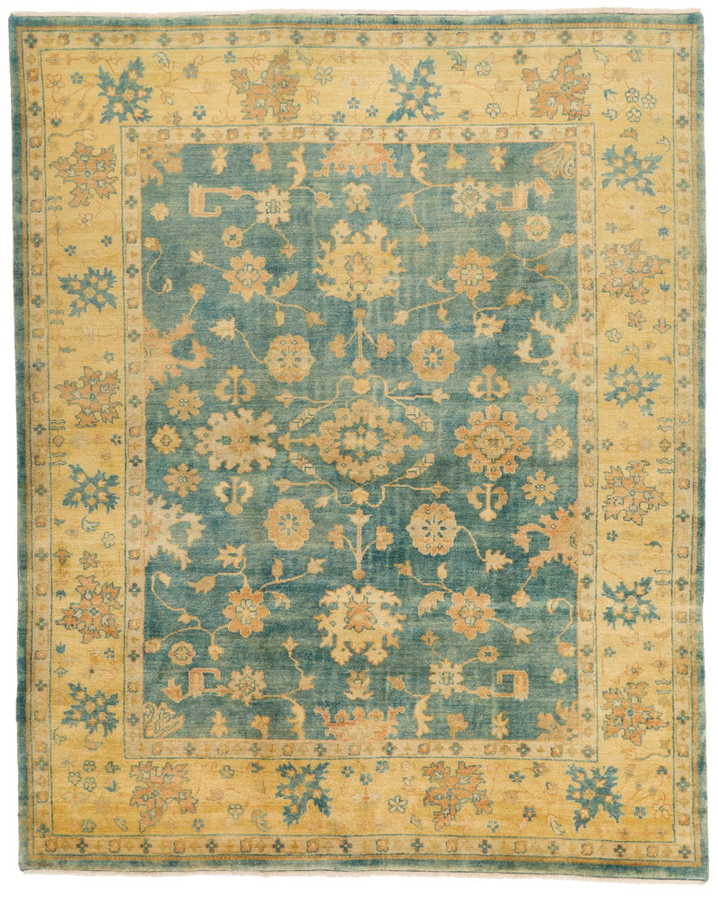 8x10 Green and Ivory Turkish Oushak Rug