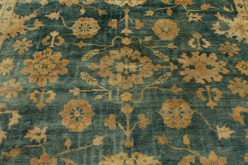 8x10 Green and Ivory Turkish Oushak Rug