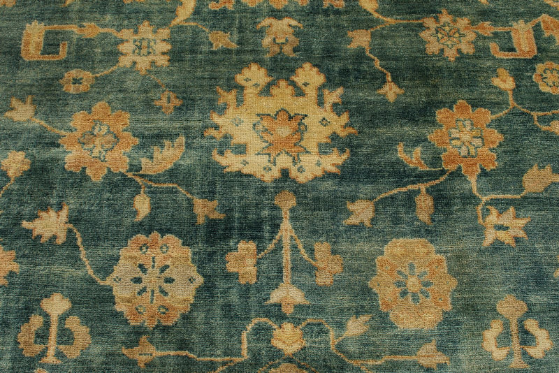 8x10 Green and Ivory Turkish Oushak Rug