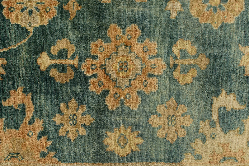 8x10 Green and Ivory Turkish Oushak Rug