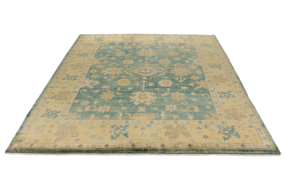 8x10 Green and Ivory Turkish Oushak Rug