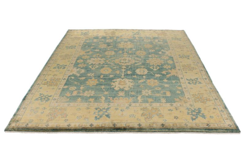 8x10 Green and Ivory Turkish Oushak Rug