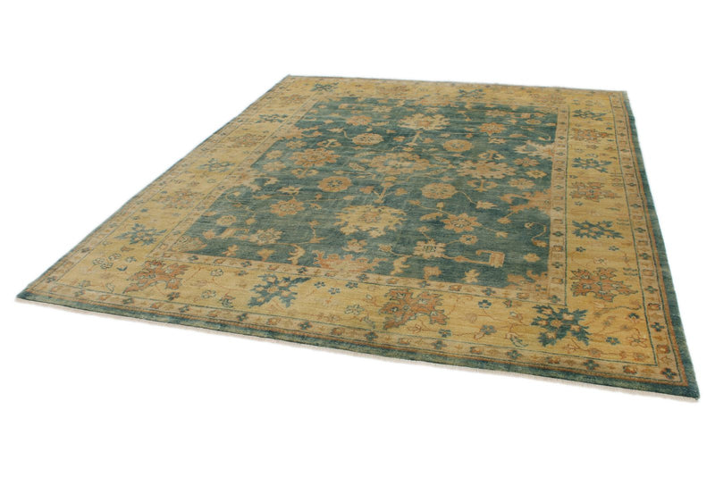 8x10 Green and Ivory Turkish Oushak Rug