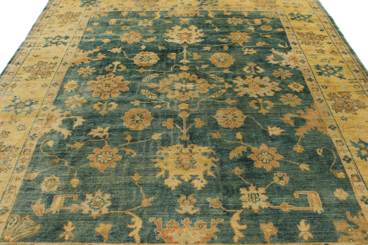 8x10 Green and Ivory Turkish Oushak Rug