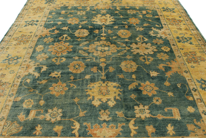 8x10 Green and Ivory Turkish Oushak Rug
