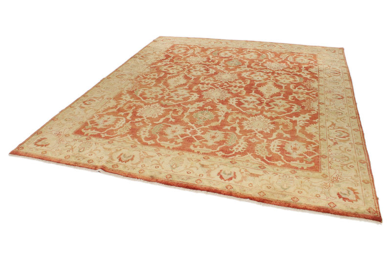 8x10 Red and Ivory Turkish Oushak Rug