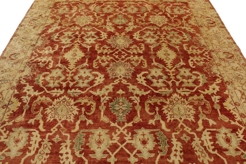 8x10 Red and Ivory Turkish Oushak Rug