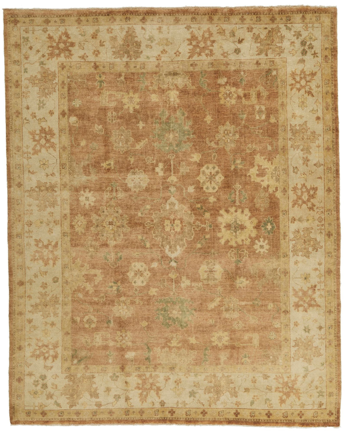 8x10 Brown and Ivory Turkish Oushak Rug