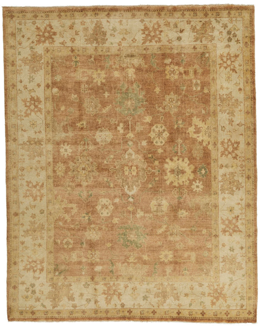 8x10 Brown and Ivory Turkish Oushak Rug