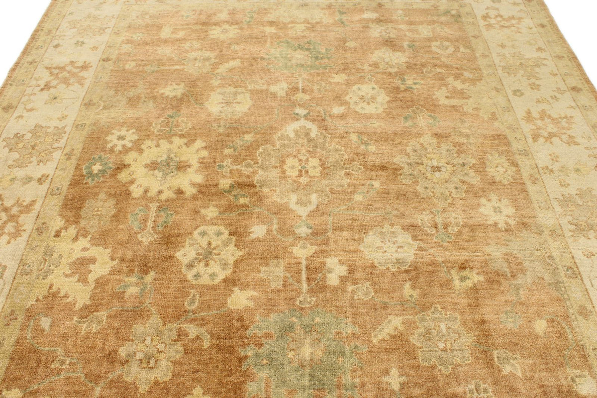 8x10 Brown and Ivory Turkish Oushak Rug