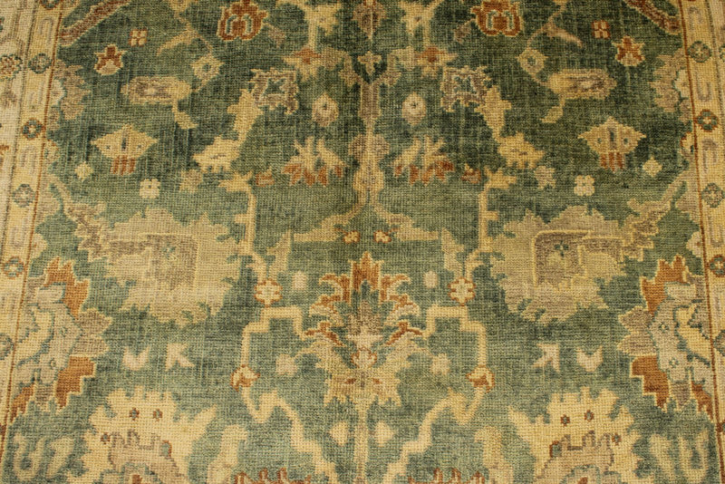 6x9 Green and Ivory Turkish Oushak Rug