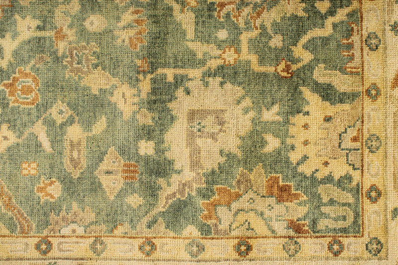 6x9 Green and Ivory Turkish Oushak Rug