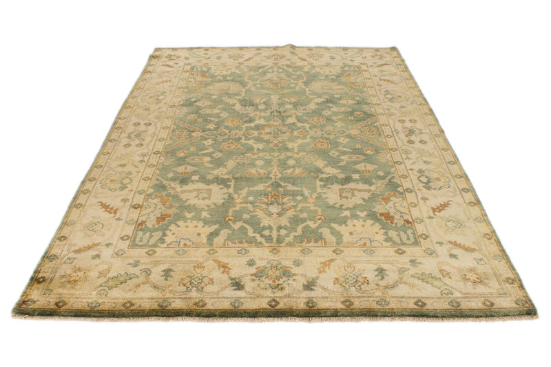 6x9 Green and Ivory Turkish Oushak Rug