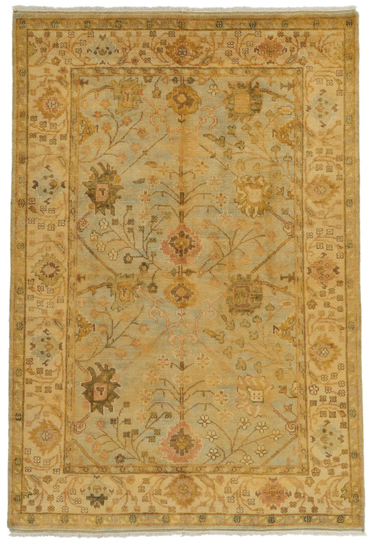 6x9 Blue and Ivory Turkish Oushak Rug