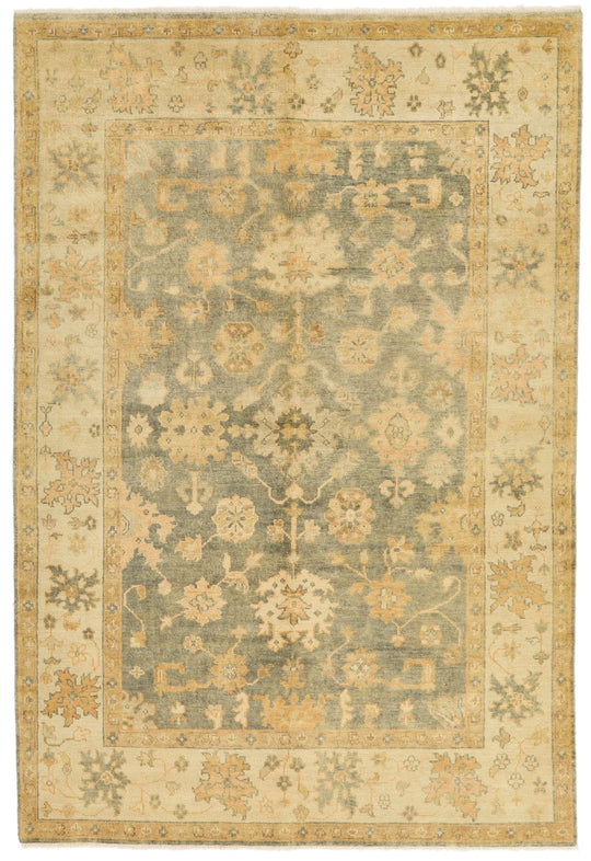 6x9 Gray and Ivory Turkish Oushak Rug
