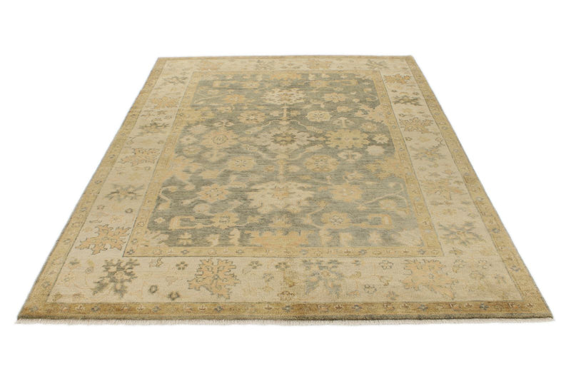 6x9 Gray and Ivory Turkish Oushak Rug