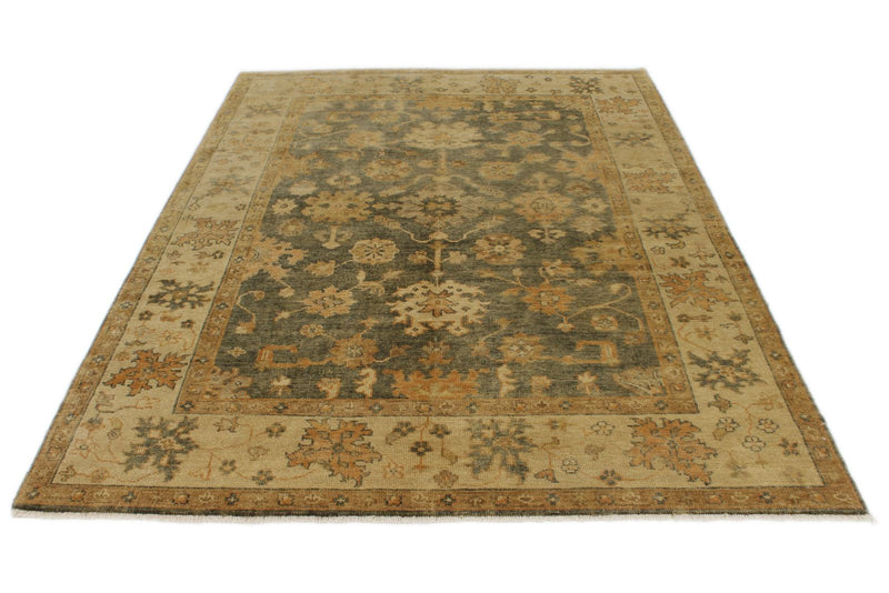 6x9 Gray and Ivory Turkish Oushak Rug