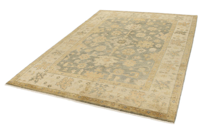 6x9 Gray and Ivory Turkish Oushak Rug