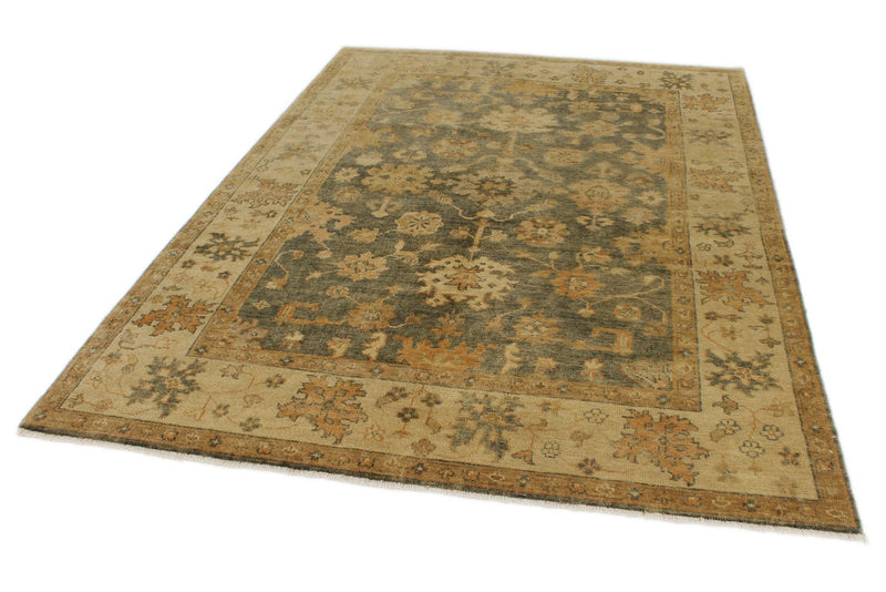 6x9 Gray and Ivory Turkish Oushak Rug